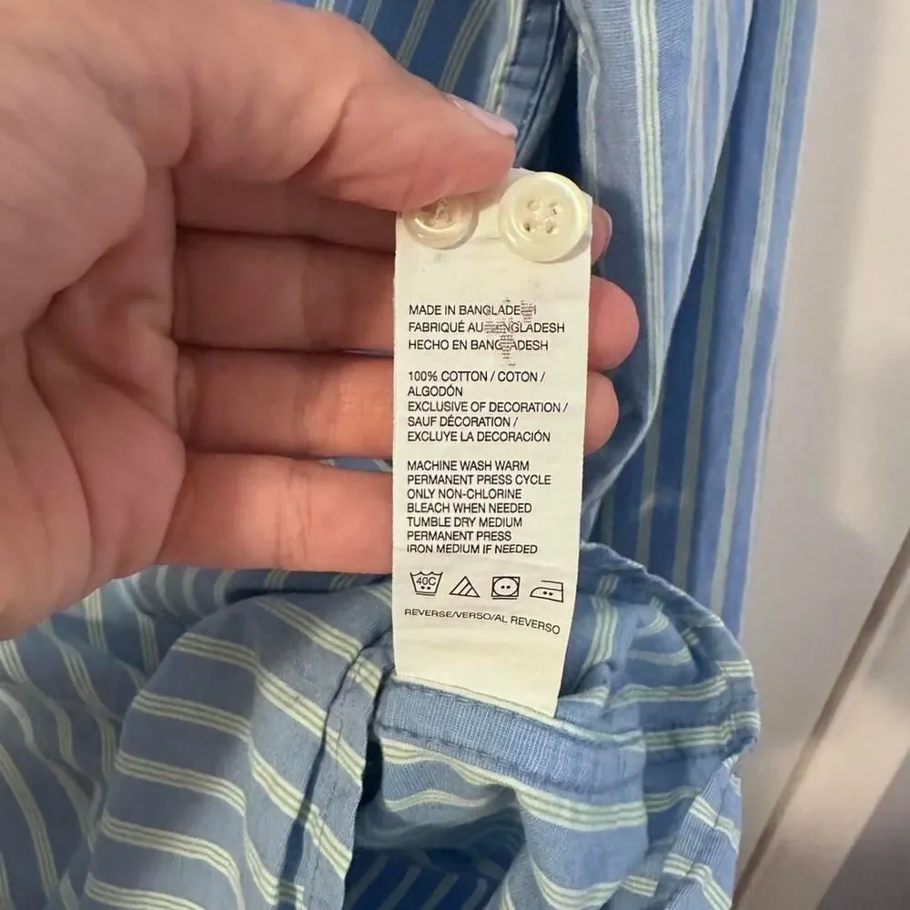 IZOD Luxury Sport Button Down Blue w/ Green & White Stripe